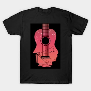 Guitar with Beautiful Sunset Scenery T-Shirt